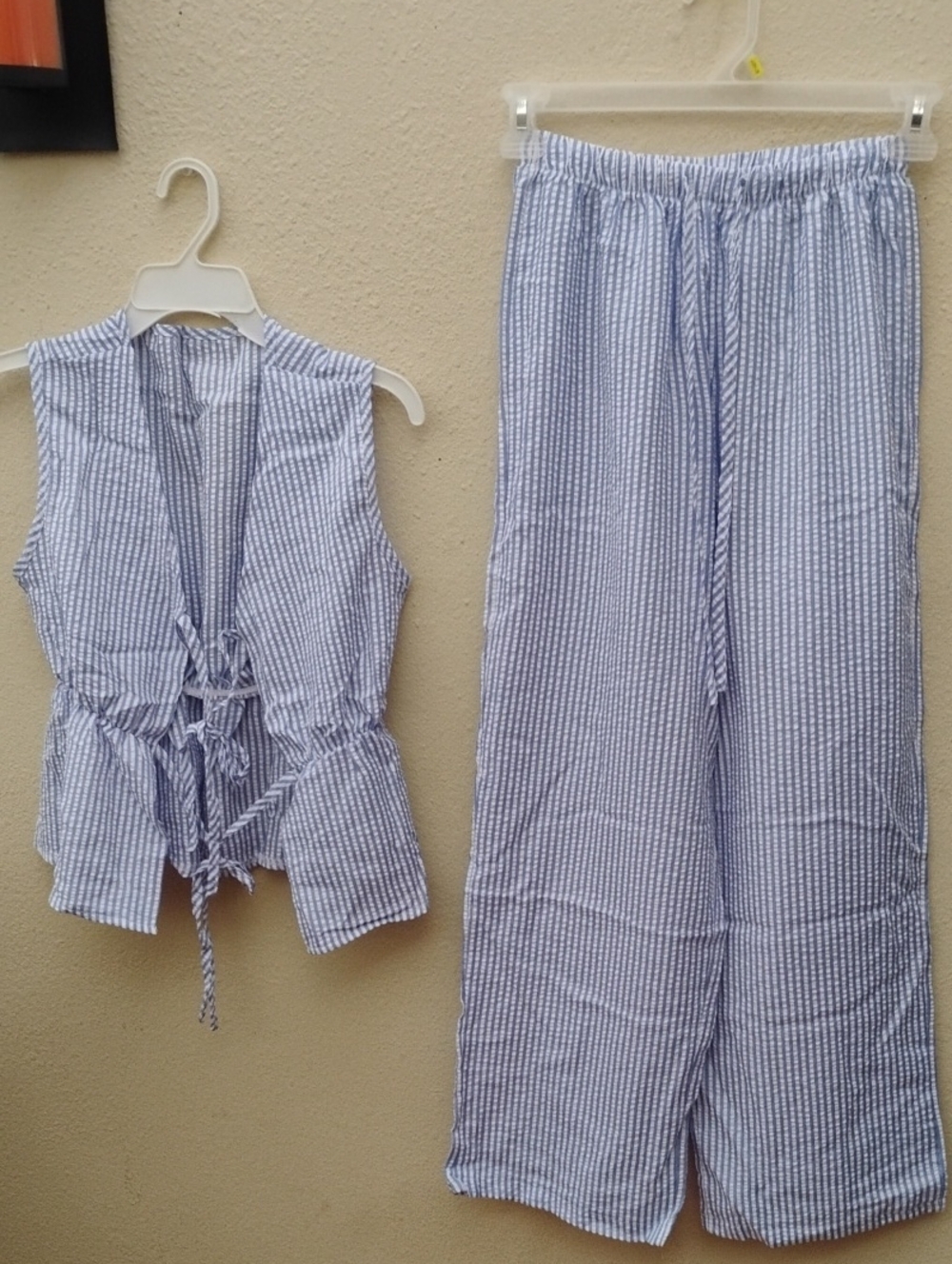 Light Blue Striped Wide-Leg Pajamas Pants Set -
